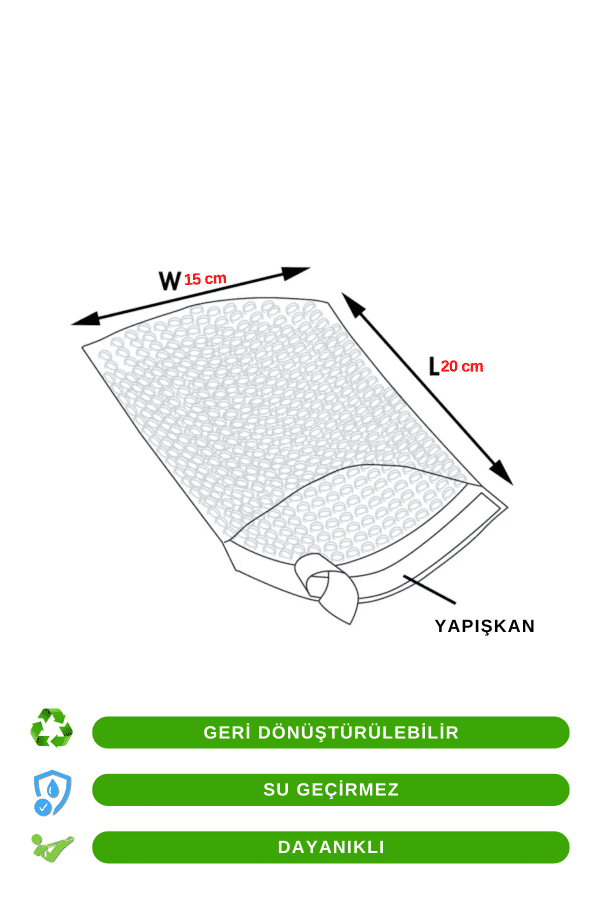 Balonlu Torba Kargo Poşeti 15 x 20 Cm + 5 Cm | Bantlı Kapaklı - Görsel 2