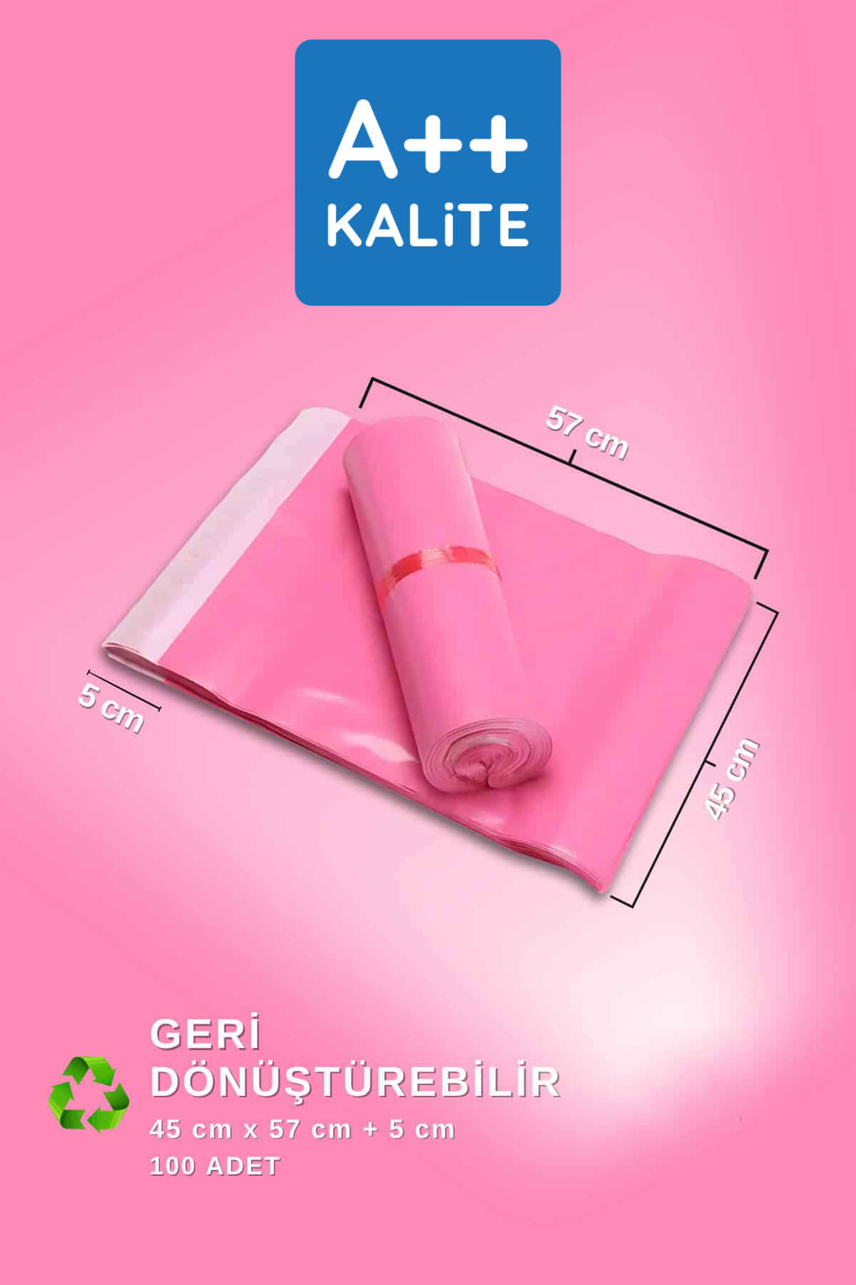 Renkli Pembe Kargo Poşeti 80 Mikron 45 x 57 Cm + 5 Cm