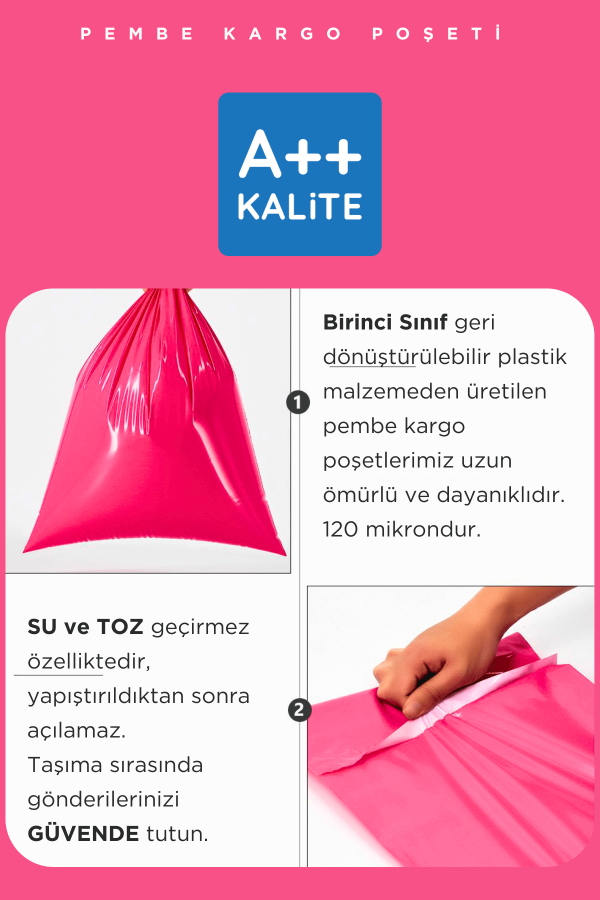 Renkli Pembe Kargo Poşeti 80 Mikron 45 x 57 Cm + 5 Cm - Görsel 4